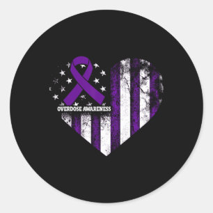 Overdose Awareness Purple Ribbon Drug Addiction 11 Classic Round Sticker