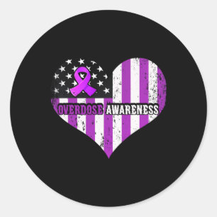 Overdose Awareness Purple Ribbon Drug Addiction 11 Classic Round Sticker