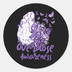 Overdose Awareness Purple Ribbon Drug Addiction 12 Classic Round Sticker