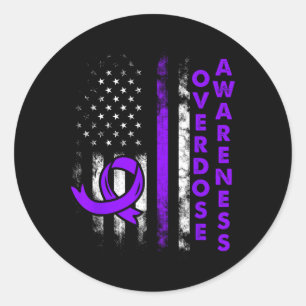 Overdose Awareness Purple Ribbon Drug Addiction 16 Classic Round Sticker