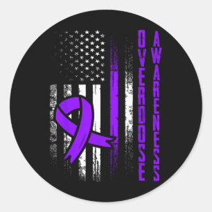 Overdose Awareness Purple Ribbon Drug Addiction 22 Classic Round Sticker