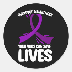 Overdose Awareness Purple Ribbon Drug Addiction 25 Classic Round Sticker