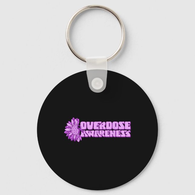 Overdose Awareness Purple Ribbon Drug Addiction 32 Key Ring (Front)