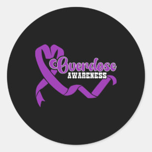 Overdose Awareness Purple Ribbon Drug Addiction 45 Classic Round Sticker
