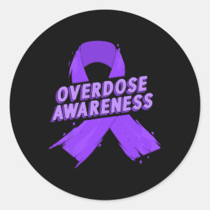 Overdose Awareness Purple Ribbon Drug Addiction 56 Classic Round Sticker