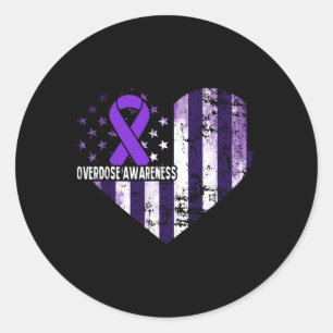 Overdose Awareness Purple Ribbon Drug Addiction 60 Classic Round Sticker