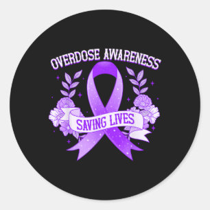 Overdose Awareness Purple Ribbon Drug Addiction 64 Classic Round Sticker