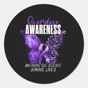 Overdose Awareness Purple Ribbon Drug Addiction 97 Classic Round Sticker