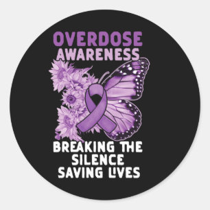 Overdose Awareness Purple Ribbon Drug Addiction 9  Classic Round Sticker