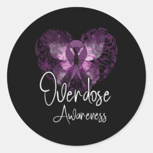 Overdose Awareness Purple Ribbon Drug Addiction Bu Classic Round Sticker