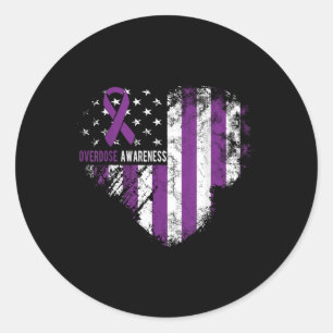 Overdose Awareness Purple Ribbon Drug Addiction Classic Round Sticker