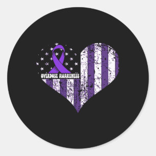Overdose Awareness Purple Ribbon Drug Addiction &# Classic Round Sticker