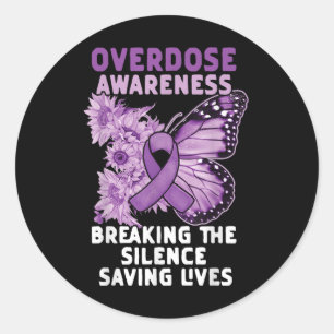 Overdose Awareness Purple Ribbon Drug Addiction  Classic Round Sticker