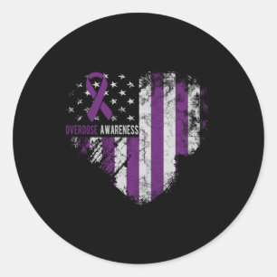 Overdose Awareness Purple Ribbon Drug Addiction Co Classic Round Sticker