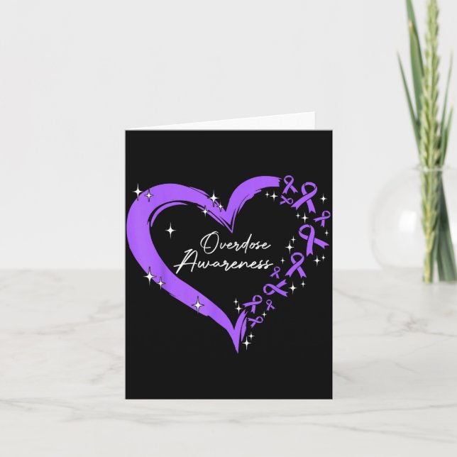 Overdose Awareness Purple Ribbon Drug Addiction He Card (Front)