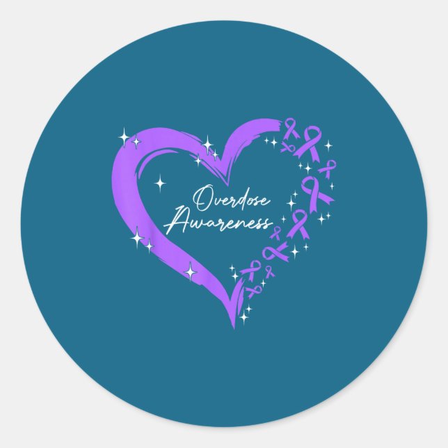 Overdose Awareness Purple Ribbon Drug Addiction He Classic Round Sticker (Front)
