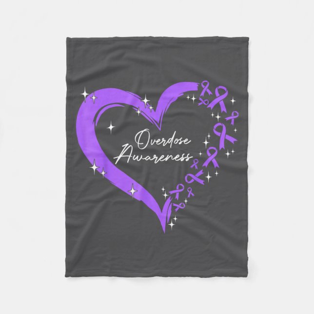 Overdose Awareness Purple Ribbon Drug Addiction He Fleece Blanket (Front)