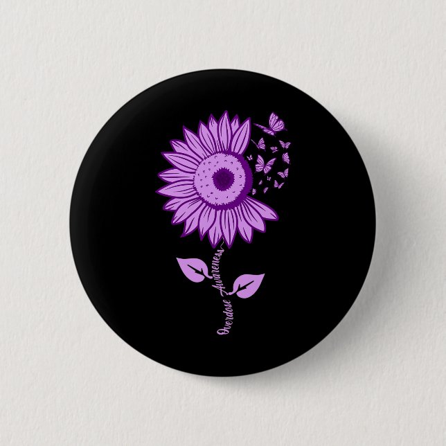 Overdose Awareness  Purple Ribbon Drug Addiction N 6 Cm Round Badge (Front)