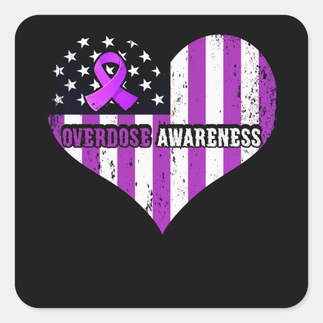Overdose Awareness Purple Ribbon Drug Addiction Square Sticker (Front)
