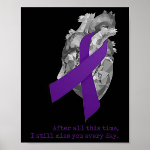 Overdose Awareness Purple Ribbon Heart Miss You  Poster