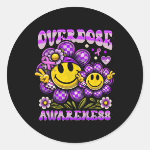 Overdose Awareness Purple Ribbon Smile Drug Addict Classic Round Sticker