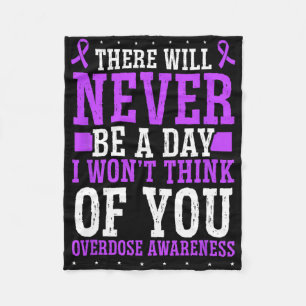 Overdose Awareness Purple Ribbon Think Of You Drug Fleece Blanket