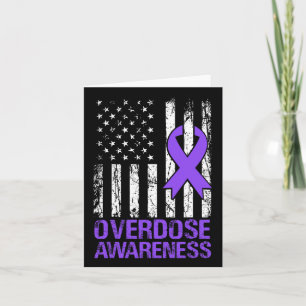 Overdose Awareness Purple Ribbon Usa Flag Drug Add Card