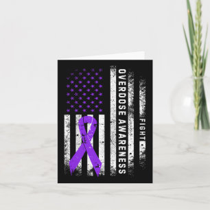 Overdose Awareness Purple Ribbon Usa Flag Drug Add Card