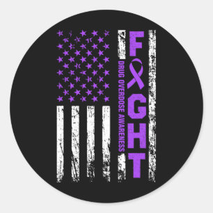 Overdose Awareness Purple Ribbon Usa Flag Drug Add Classic Round Sticker