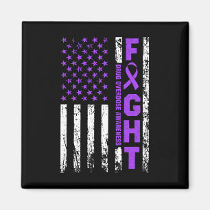 Overdose Awareness Purple Ribbon Usa Flag Drug Add Magnet