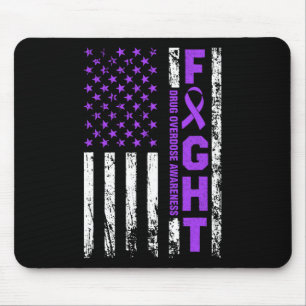 Overdose Awareness Purple Ribbon Usa Flag Drug Add Mouse Pad