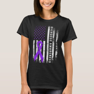 Overdose Awareness Purple Ribbon Usa Flag Drug Add T-Shirt