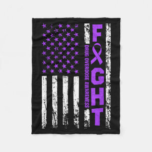 Overdose Awareness Purple Ribbon Usa Flag Drug Fleece Blanket