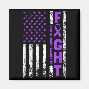 Overdose Awareness Purple Ribbon Usa Flag Drug Magnet