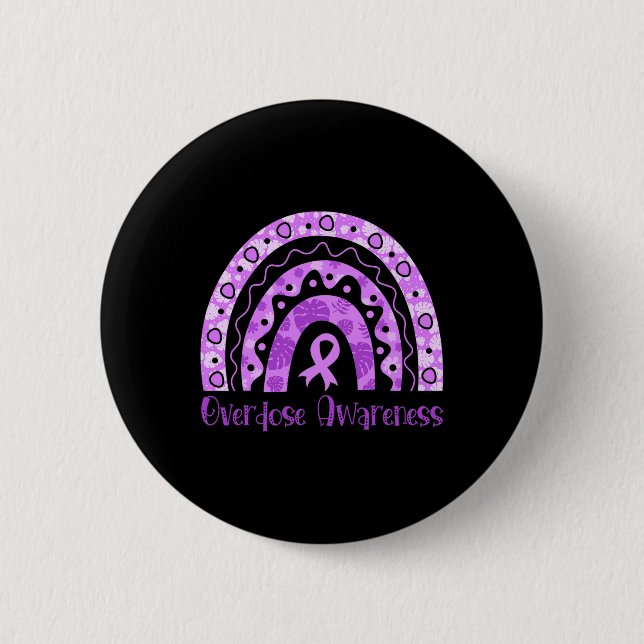 Overdose Awareness Rainbow Purple Ribbon For Men W 6 Cm Round Badge (Front)