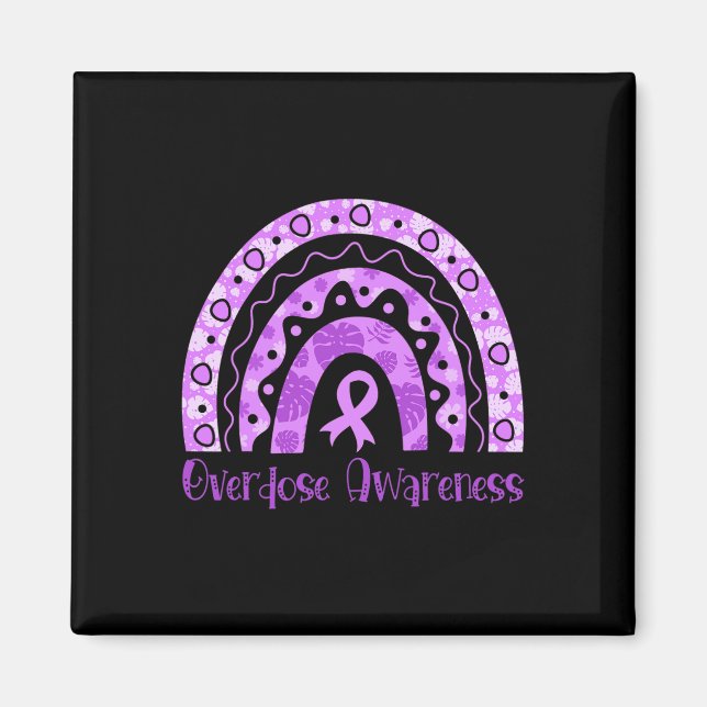Overdose Awareness Rainbow Purple Ribbon For Men W Magnet (Front)