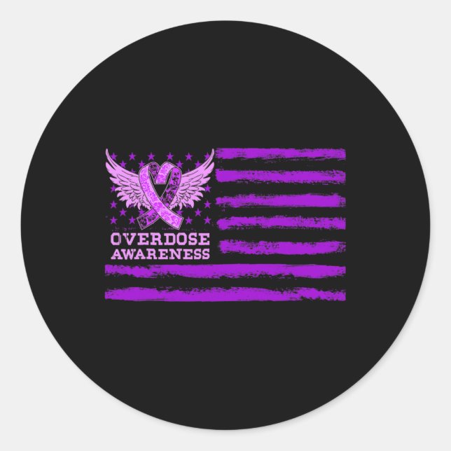Overdose Awareness Ribbon Flag  Classic Round Sticker (Front)