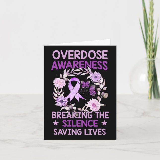 Overdose Awareness Shirt Women Purple Ribbon Drug  Card (Front)