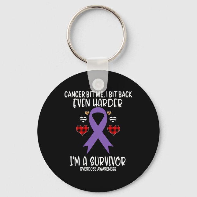 Overdose Bit Me I Bit Harder I'm Survivor Awarenes Key Ring (Front)