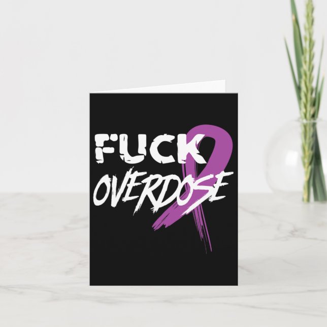 Overdose Drug Addiction Awareness Purple Ribbon  Card (Front)