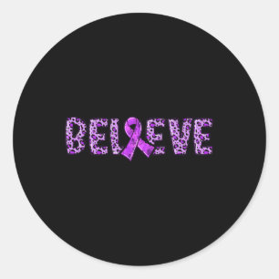 Overdose Leopard - Purple Ribbon Support Believe Classic Round Sticker