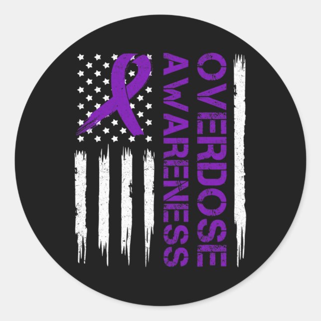 Overdose Pruple Ribbon Opioid Overdose Awareness 1 Classic Round Sticker (Front)