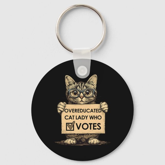 Overeducated Cat Lady Who Votes  Key Ring (Front)