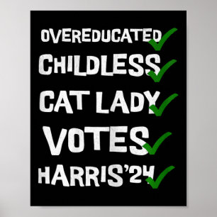 Overeducated Childless Cat Ladies Voting Kamala Ha Poster