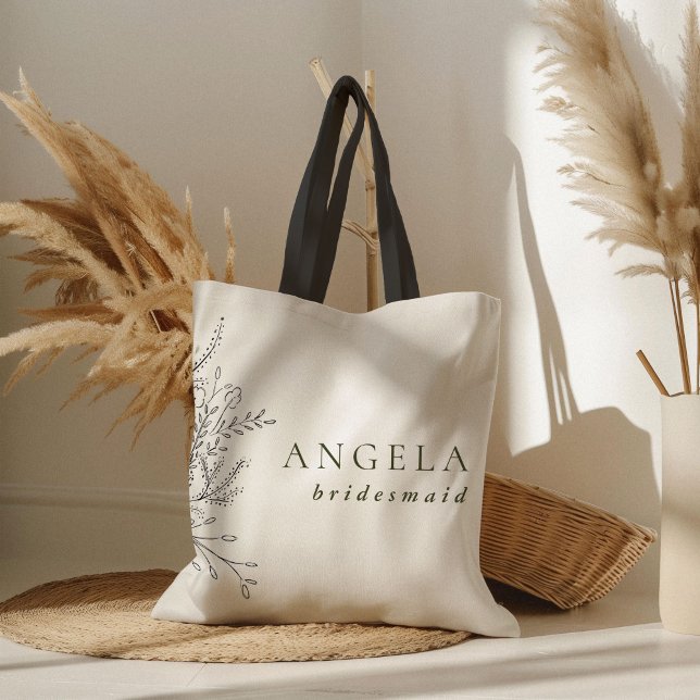 Overflowing Bouquet Bridesmaid Tote Bag (Overflowing floral bouquet custom name bridesmaid wedding tote bag.)