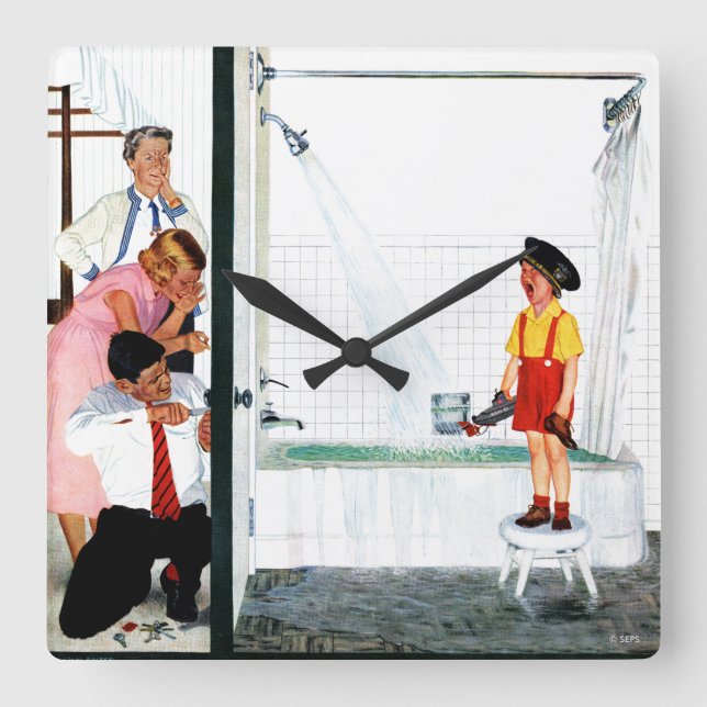 Overflowing Tub Square Wall Clock (Front)