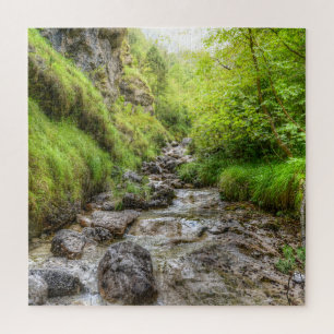 Overgrown Shallow Creek Waterfall Jigsaw Puzzle