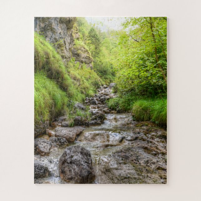 Overgrown Shallow Creek Waterfall Jigsaw Puzzle (Vertical)