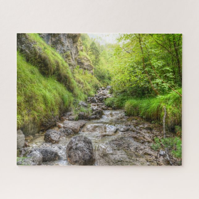 Overgrown Shallow Creek Waterfall Jigsaw Puzzle (Horizontal)