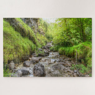 Overgrown Shallow Creek Waterfall Jigsaw Puzzle